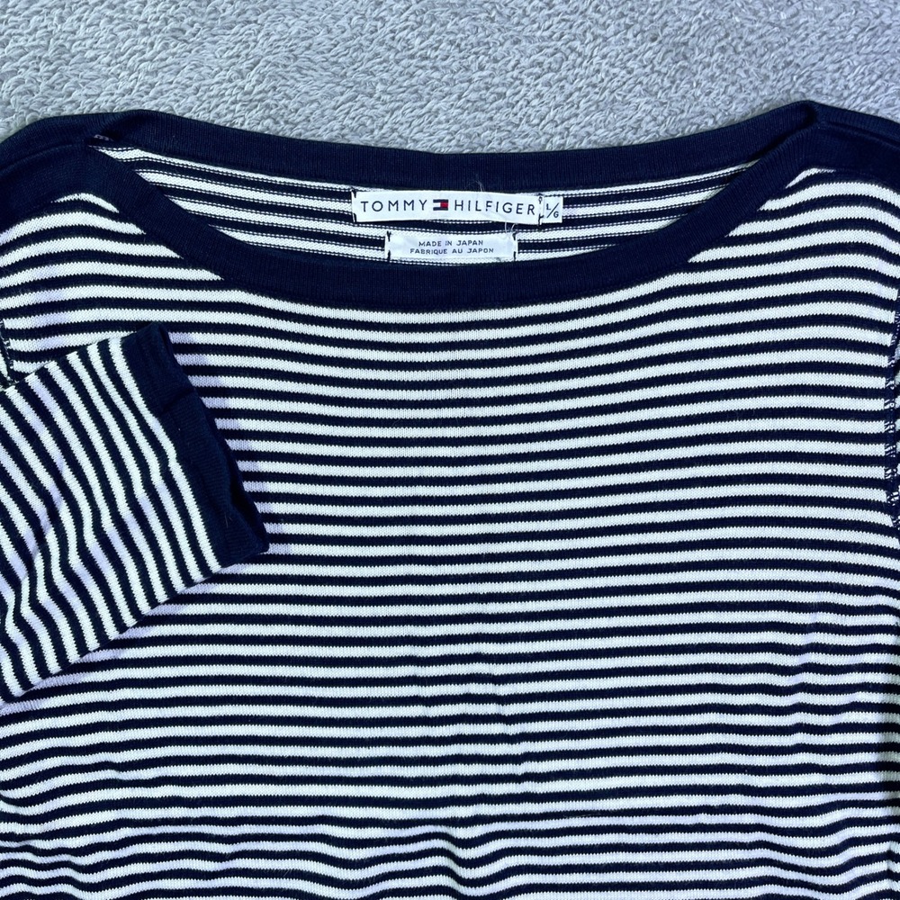 Tommy Hilfiger Navy and White Striped Sweater
